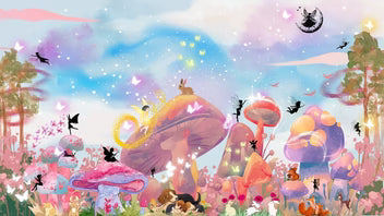 Whimsical Fantasy Mushroom Village Wallpaper