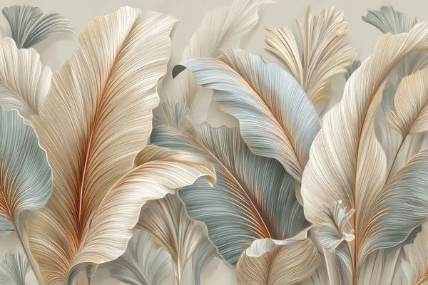3D Elegant Leaves Wallpaper – Neutral Tone Botanical Design