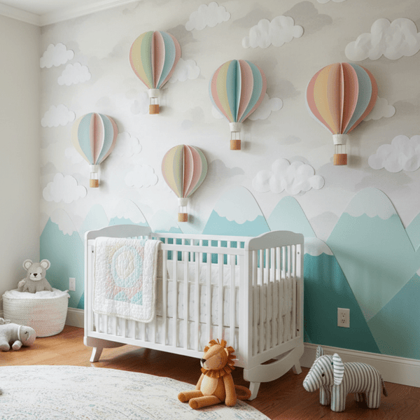3D Hot Air Balloon Kids Mural Wallpaper | Whimsical Nursery Wall Mural