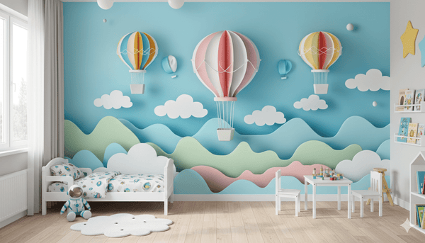 3D Hot Air Balloons Kids Wallpaper – Whimsical Nursery Wall Mural