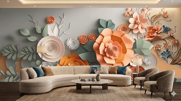3D Paper Flowers Pastel Wallpaper - Elegant Floral Wall Mural