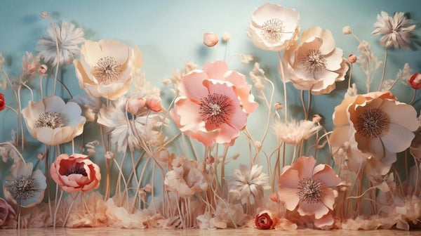 3D Pastel Anemone Floral Wallpaper - Soft Romantic Design