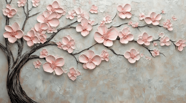 3D Pink Cherry Blossom Tree Wallpaper – Elegant Sculptural Design