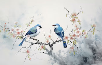 Watercolor Bluebirds Cherry Blossom Wallpaper