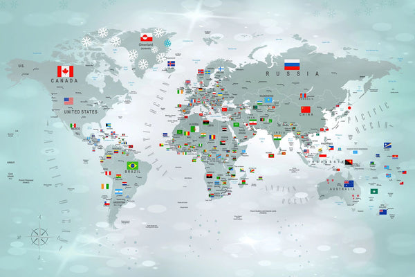 World Map Wallpaper Mural with Country Flags - Per Sqm