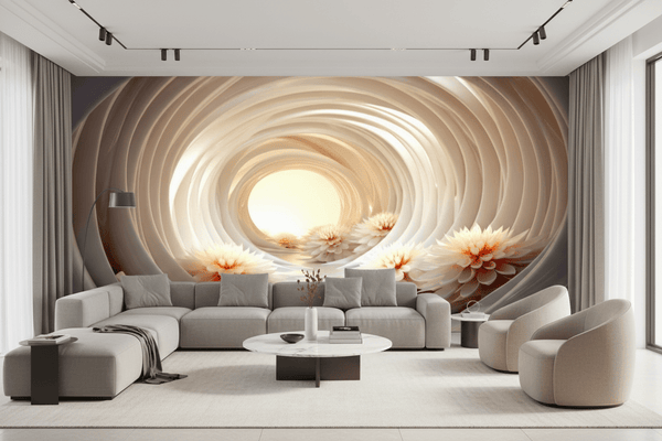 Elegant Spiral Tunnel with Peach Flowers - Premium Wall Art