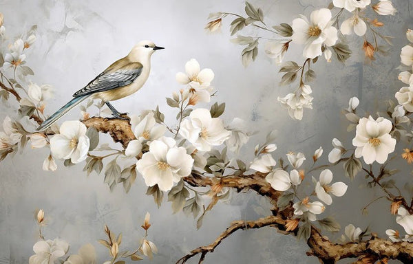 Gray White Magnolia Bird Wallpaper