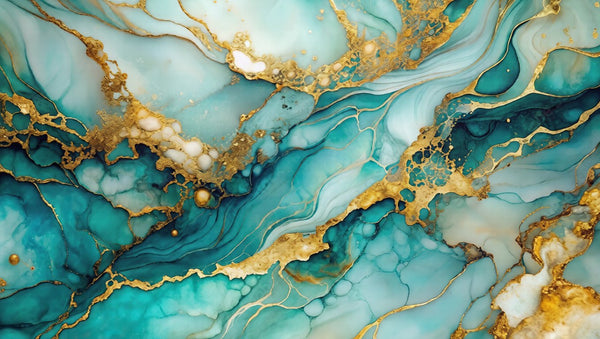 Luxury Turquoise & Gold Marble Wallpaper – Living Room Feature Wall
