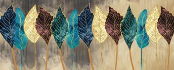 Modern Metallic Leaves Art Wallpaper