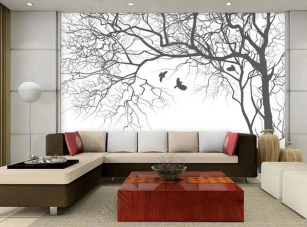 Modern Tree Branches Wallpaper – Black and White