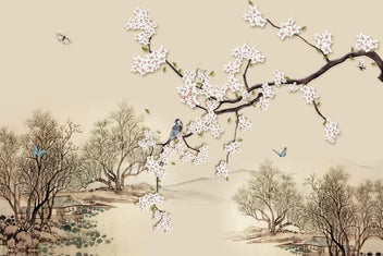 Ink Wash Cherry Blossom Wallpaper