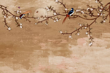 Beige Cherry Blossom Bluebird Wallpaper