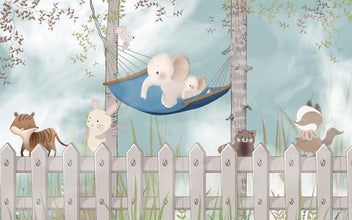 Birch Forest Hammock Animals Wallpaper