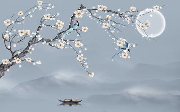 Moonlit Cherry Blossom Lake Wallpaper