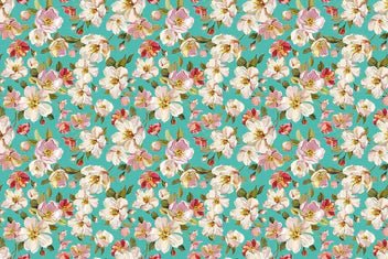 Vintage Teal Floral Garden Wallpaper