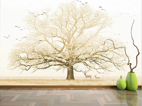 Vintage Tree Wallpaper - Sepia Tone with Deer
